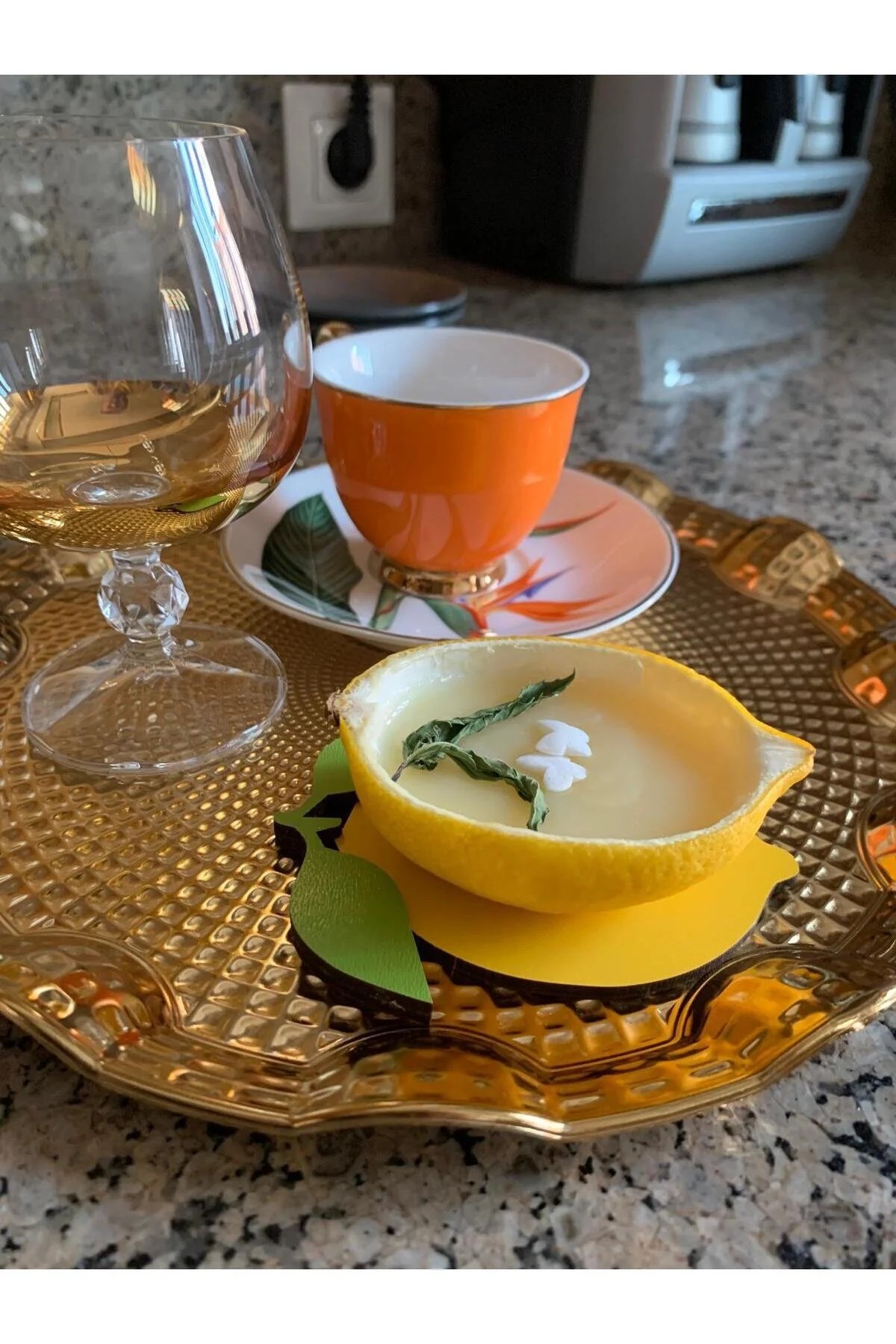 Limon Motifli Kahve Sunumluk Limon Tatlısı Sunumluğu Altlığı (2'li)