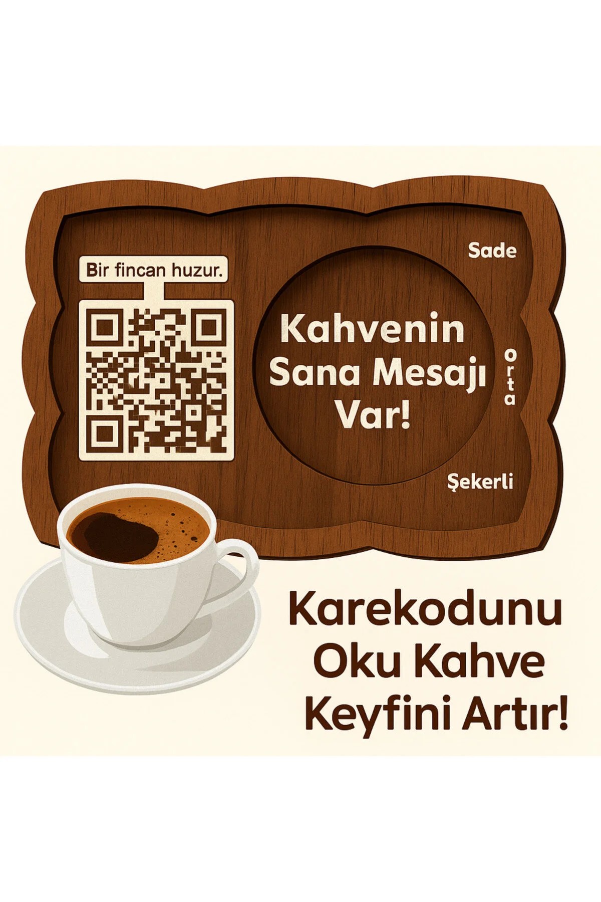 Kahvenin Sana Mesajı Var! Kahve Sunumluğu, Kahve altlığı, Karekod fincan altlığı, QR Kod fincan