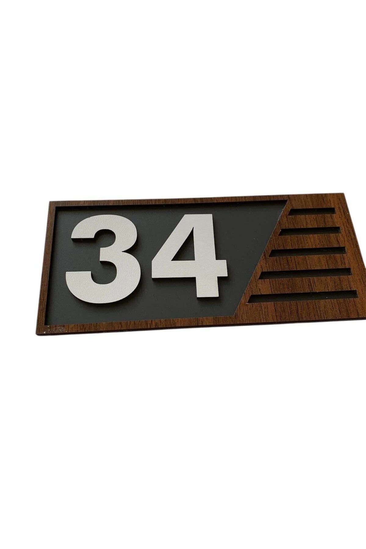 Ahşap Kapı Numaralığı (Gri Zemin, Kahverengi Çerçeve)