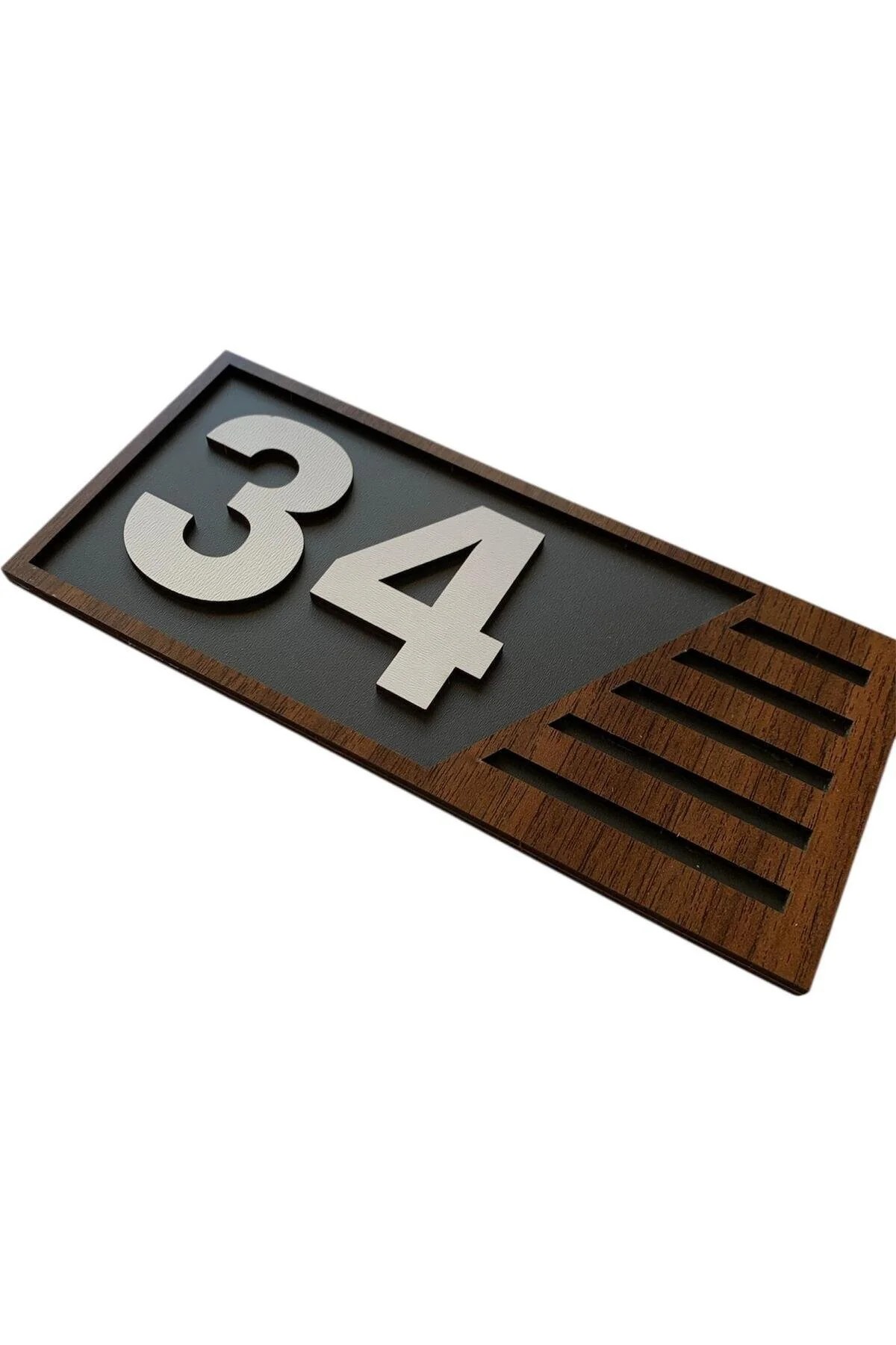 Ahşap Kapı Numaralığı (Gri Zemin, Kahverengi Çerçeve) - Görsel 3