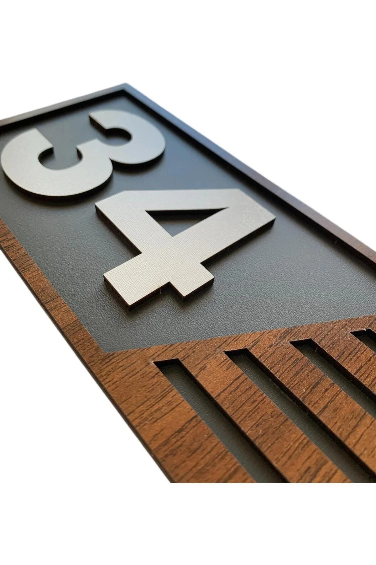 Ahşap Kapı Numaralığı (Gri Zemin, Kahverengi Çerçeve) - Görsel 4