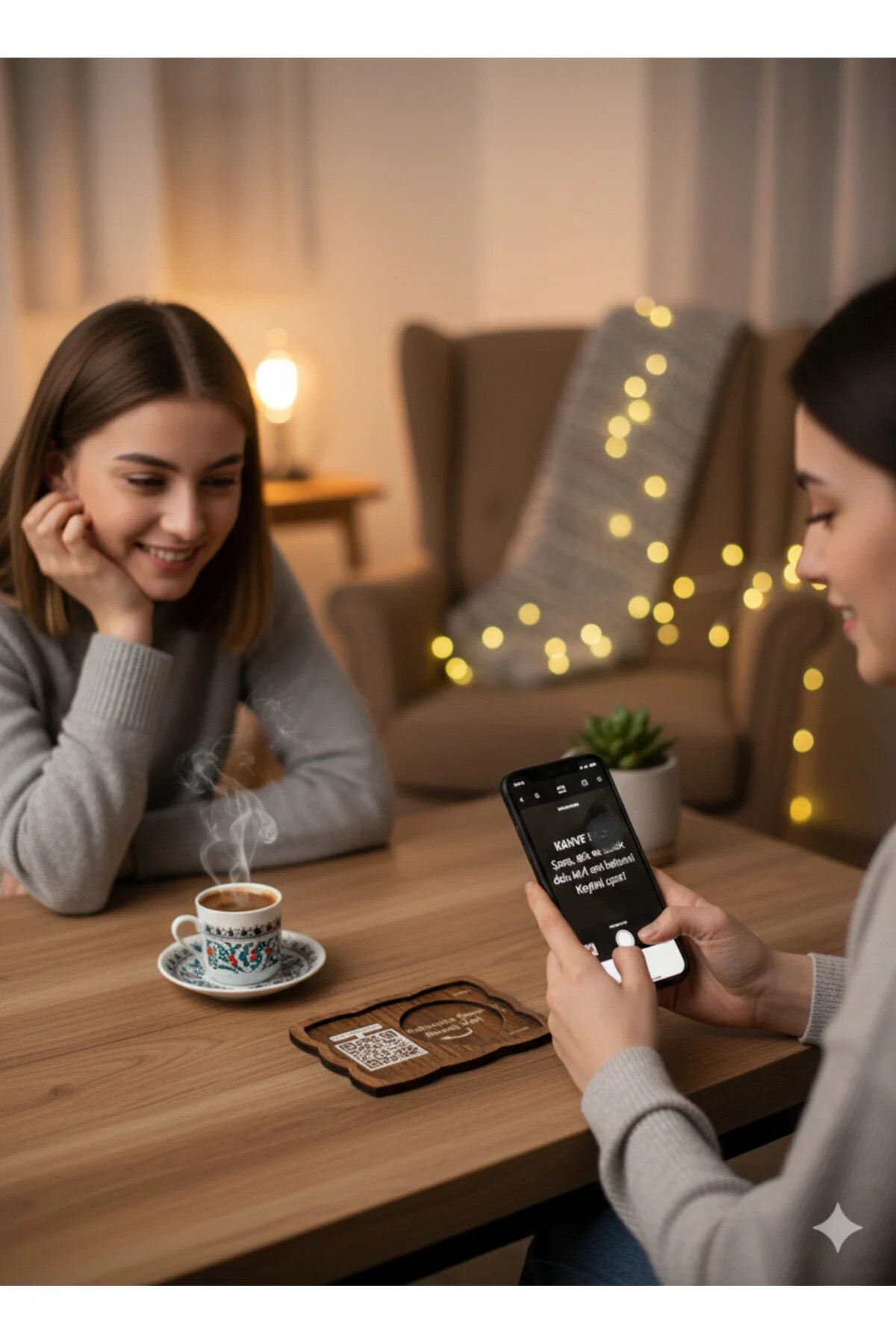 Kahvenin Sana Mesajı Var! Kahve Sunumluğu, Kahve altlığı, Karekod fincan altlığı, QR Kod, (2'li) - Görsel 3