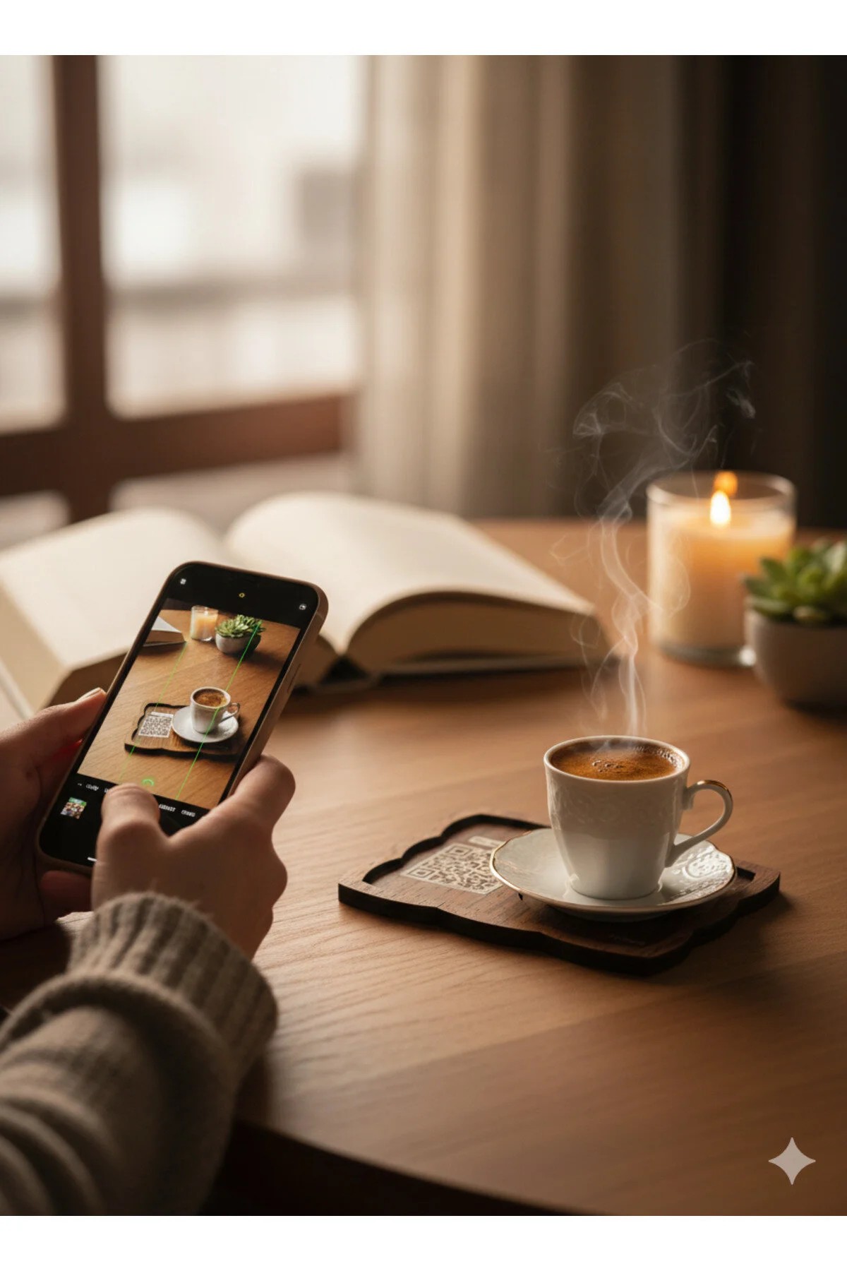 Kahvenin Sana Mesajı Var! Kahve Sunumluğu, Kahve altlığı, Karekod fincan altlığı, QR Kod, (2'li) - Görsel 4